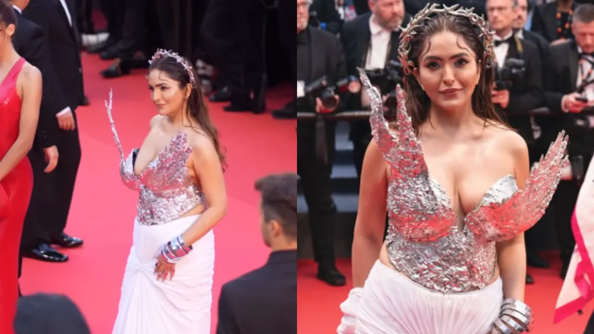 Sonam C Chhabra at Cannes 2025 wearing a dress honoring Indian terror attack victims