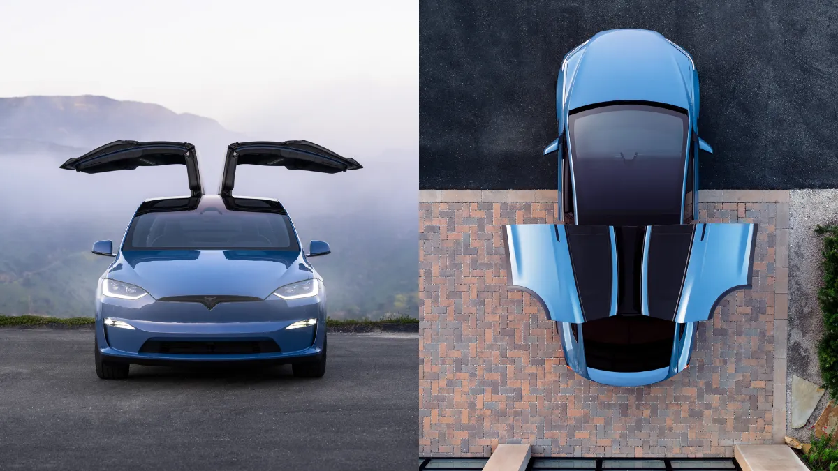 Tesla Model X Frost Blue Falcon Wing door