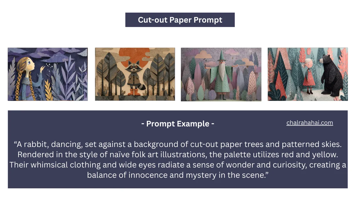 Cut-out Paper Prompt, Naïve Folk Art AI, Paper Style AI Illustration, AI Folk Art Guide, Whimsical Paper Art