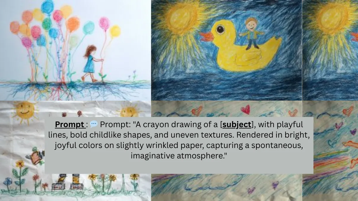 Crayon Drawing Prompt, AI Art Prompt, Crayon Art AI, Kids Drawing Style AI, Childlike Drawing Prompt