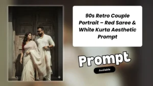 Vintage Couple Portrait – Red Saree & White Kurta Gemini Prompt
