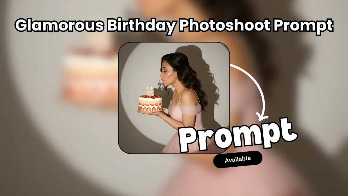 Birthday Photoshoot Prompt, AI Glamorous Portrait, Strawberry Cake Photography, Pink Ball Gown Birthday Look, Cinematic Birthday Portrait