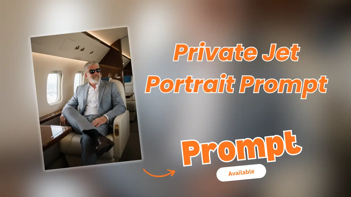 Private Jet Portrait Prompt, Fashion Editorial AI Art, Luxury Lifestyle AI Photo, Stylish Man Grey Suit, Cinematic AI Portrait