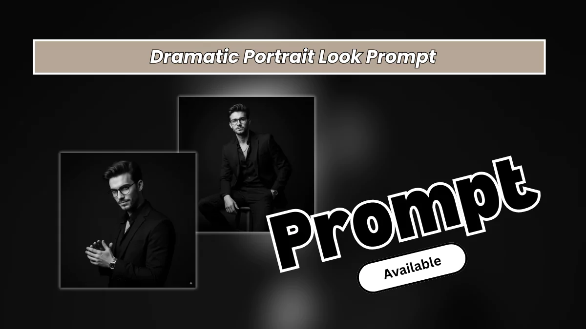 Black & White Portrait Prompt, AI Studio Photography, Dramatic Portrait Look, All Black Suit Photoshoot, Moody Cinematic Portrait