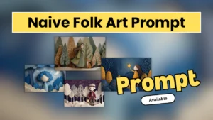 Naive Folk Art Prompt – Cut-Out Trees & Patterned Skies Illustration