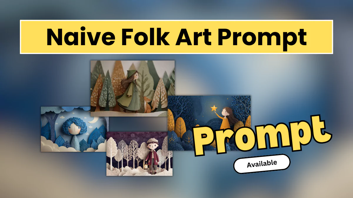 Naive Folk Art Prompt, Folk Art Illustration, AI Art Prompt, Paper Cutout Sky Art, Whimsical Illustration Style