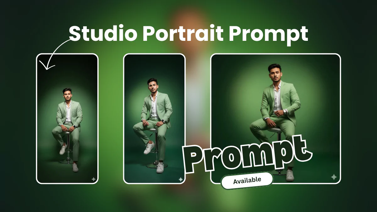 Studio Portrait Prompt, Fashion AI Photography, Green Blazer Editorial Shot, Stylish AI Portrait, AI Photoshoot Prompt