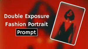 Double Exposure Portrait, Fashion Editorial Prompt, Black Dress Red Glow, AI Photography Prompt, Minimalist Portrait Photography