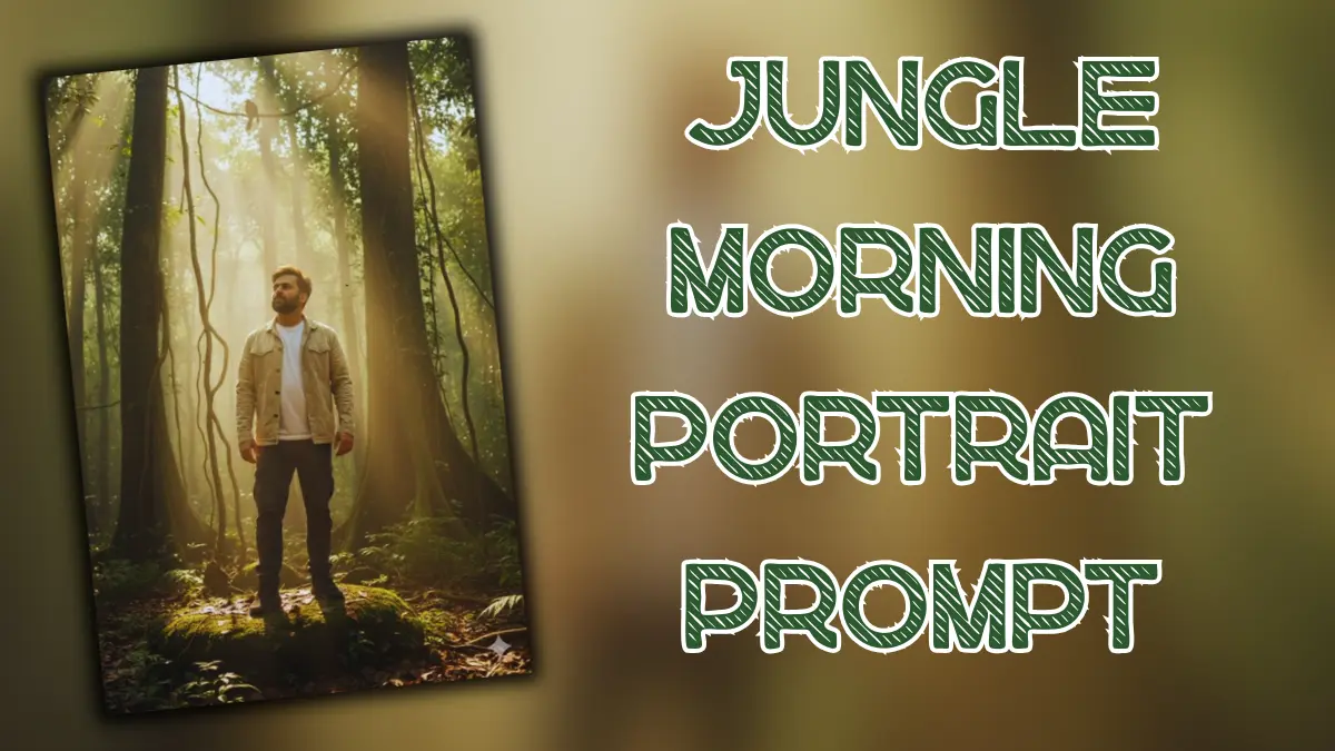 Jungle Morning Portrait, AI Nature Photography, Misty Forest Prompt, Realistic Outdoor Portrait, Morning Sunlight Jungle Vibes