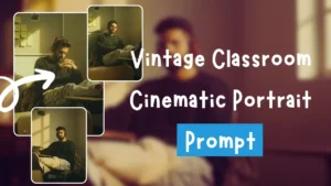 Vintage Classroom Cinematic Portrait Prompt – Golden Light & Retro Vibes