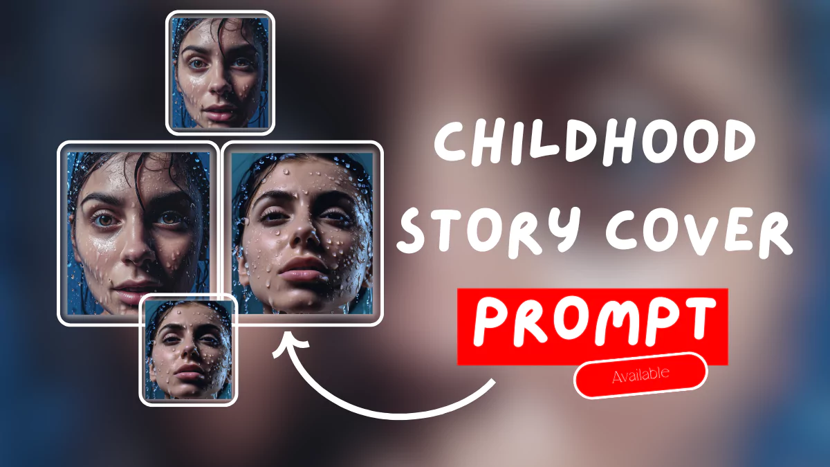 Childhood Story Prompt, Natasha Moayed Art, Hyper-Realistic Cover, Kodak Portra AI, Water Drops Artistic Prompt, Figurative Self-Portrait