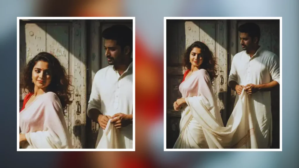 Retro Vintage AI Prompt, Saree Couple Photography, 90s Romantic AI Portrait, Cinematic Couple Photoshoot, Vintage Couple AI