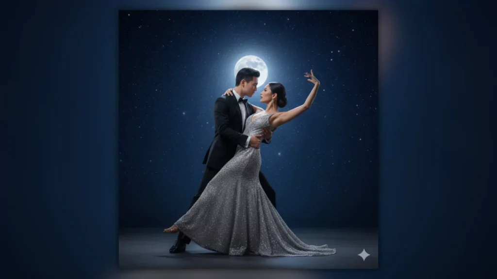 Couple AI Prompt, Romantic AI Portrait, Filmy Dance Pose, Ballroom Dance AI, Hug Pose AI, Rainy Umbrella Couple
