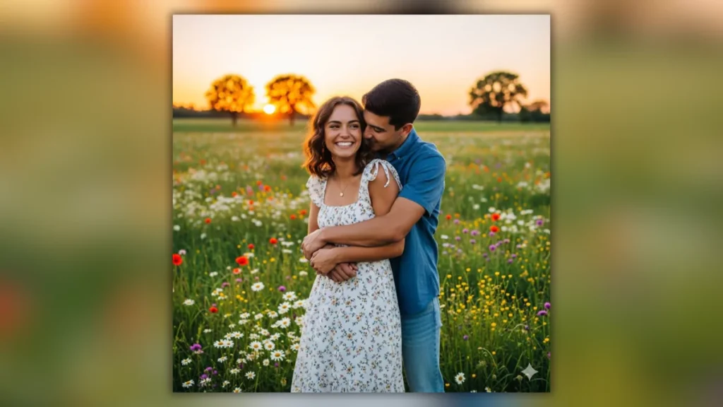 Couple AI Prompt, Romantic AI Portrait, Filmy Dance Pose, Ballroom Dance AI, Hug Pose AI, Rainy Umbrella Couple