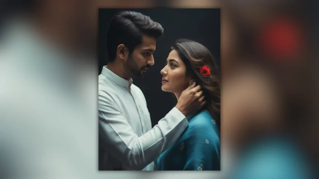 Romantic AI Prompt, Retro Saree Portrait, 90s Movie Style AI, Couple Portrait AI Prompt, Cinematic Love Photography