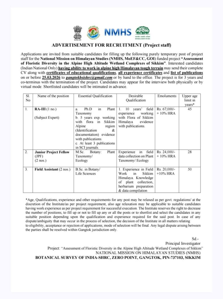 BSI Sikkim Recruitment 2026