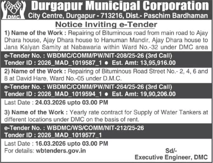 Durgapur Municipal Corporation Tender 2026